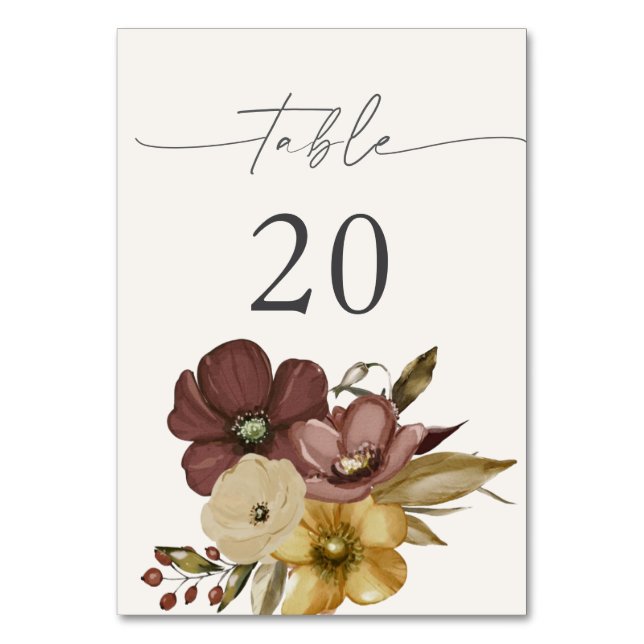 Watercolor Boho Neutral Wedding Table 20 Number Tischnummer (Vorderseite)