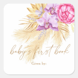 Watercolor Boho Pampas Grass - Das erste Buch des Quadratischer Aufkleber