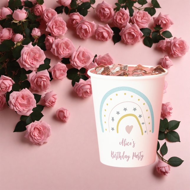 Watercolor boho pastellfarbener Regenbogen Geburts Pappbecher (Von Creator hochgeladen)