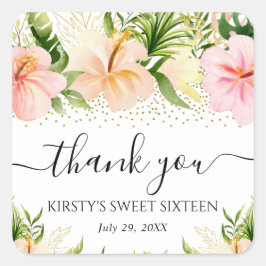 Watercolor Boho Pink Roses Boho 16 . Geburtstag Quadratischer Aufkleber