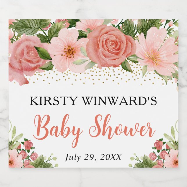 Watercolor Boho Pink Roses Boho Babydusche (Einzelnes Label)