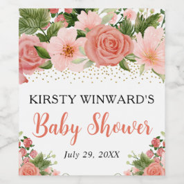 Watercolor Boho Pink Roses Boho Babydusche Weinetikett