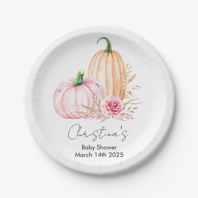 Watercolor Boho Pumpkin Babydusche Pappteller (Vorderseite)