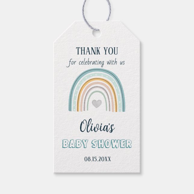 Watercolor Boho Rainbow Baby Dusche Geschenkanhänger (Vorderseite)