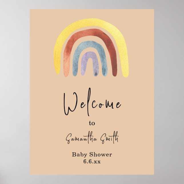 Watercolor Boho Regenbogen Willkommen Poster (Vorne)