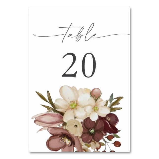 Watercolor Boho Rose &Neutral Table 20 Number Tischnummer (Vorderseite)