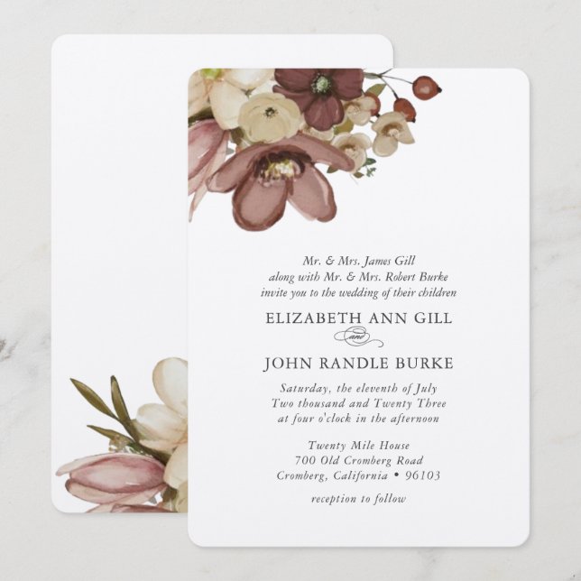 Watercolor Boho Rose & Neutral Wedding Einladung (Vorne/Hinten)
