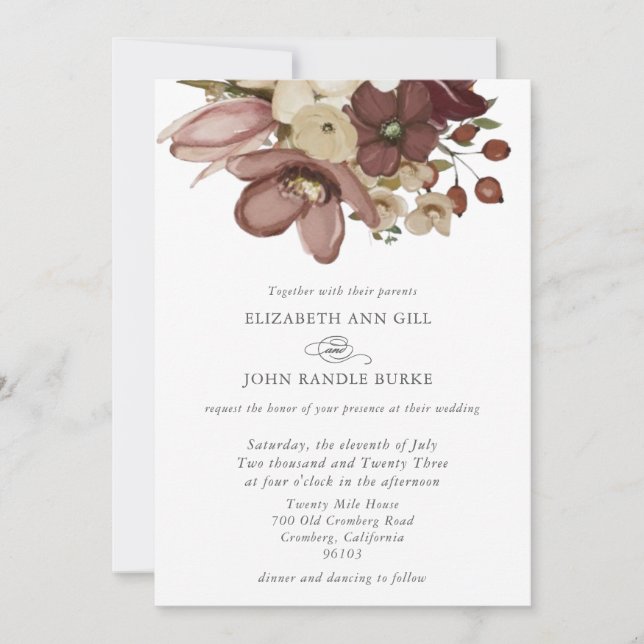Watercolor Boho Rose & Neutral Wedding Einladung (Vorderseite)
