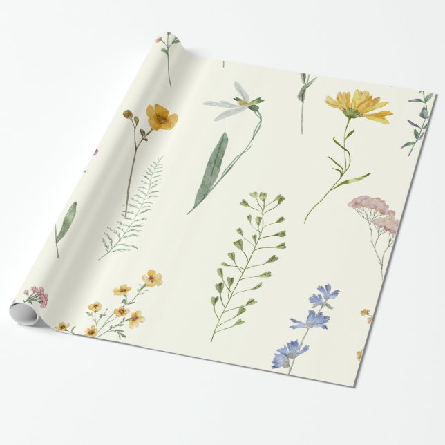 Watercolor Boho Rustikale Wildblume Wrapping Paper Geschenkpapier (Ungerollt)