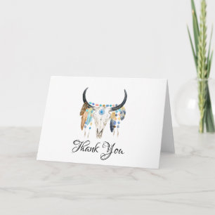 Watercolor Boho Skull Vielen Dank Karte