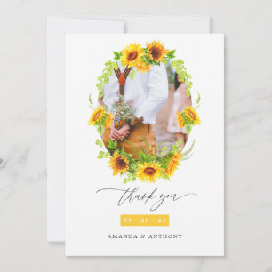 Watercolor Boho Sonnenblumen Hochzeitsstift Foto Dankeskarte