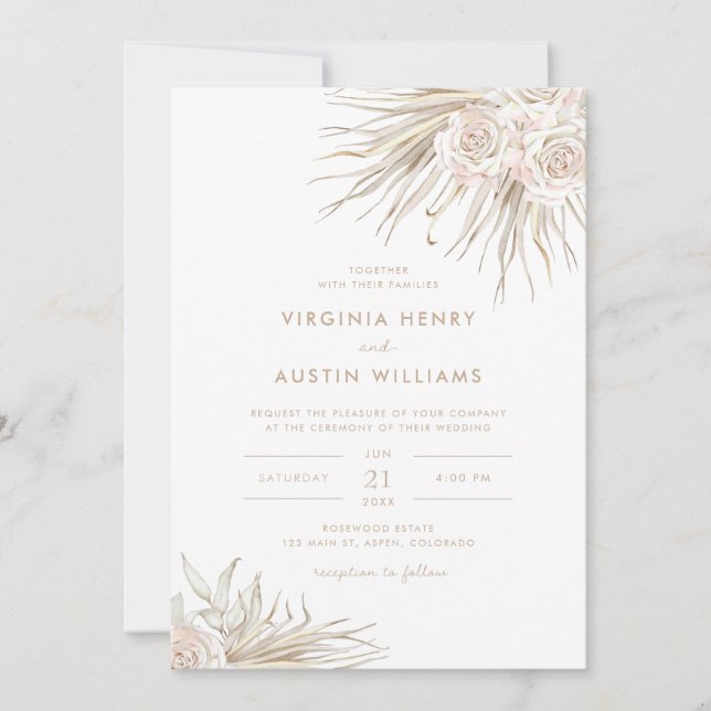 Watercolor Boho Tropical Wedding Einladung (Vorderseite)