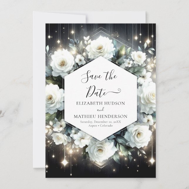 Watercolor Boho White Roses Wedding Save The Date (Vorderseite)