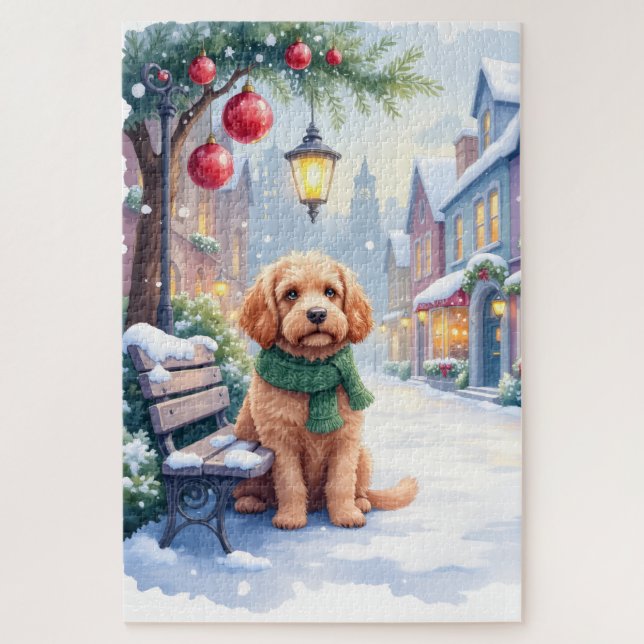 Watercolor Bolognese Festive Town Bench Christmas  (Vertikal)