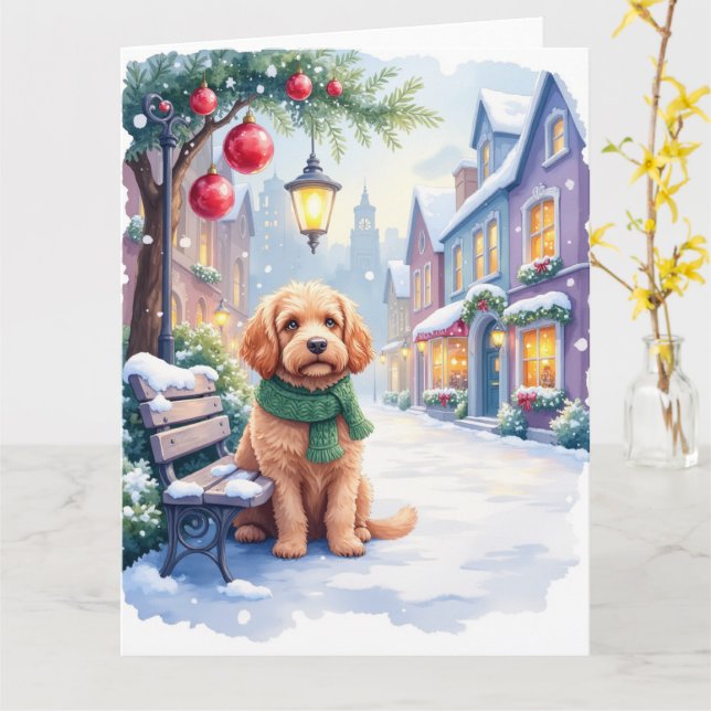 Watercolor Bolognese Festive Town Bench Christmas  Karte (Gelbe Blume)