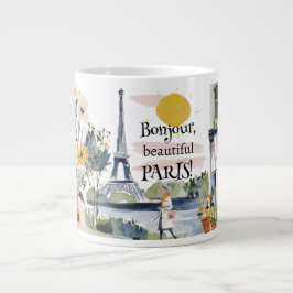 Watercolor Bonjour Beautiful Paris Jumbo-Tasse
