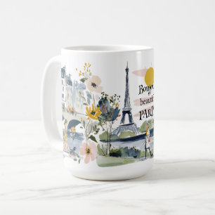 Watercolor Bonjour Schönes Paris Kaffeetasse