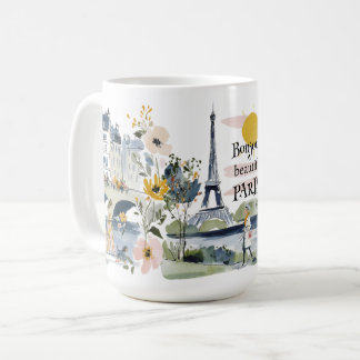 Watercolor Bonjour Schönes Paris Kaffeetasse