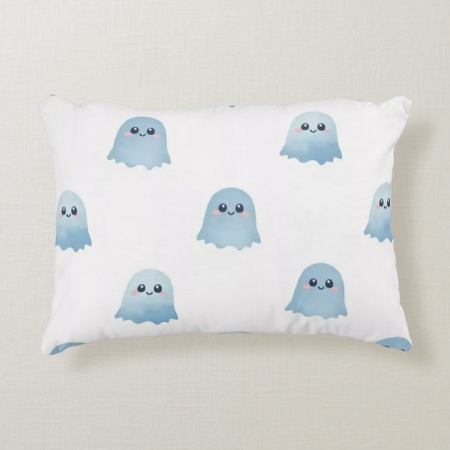 Watercolor Boo Ghost Brushed Polyester Fabric Dekokissen (Vorderseite)