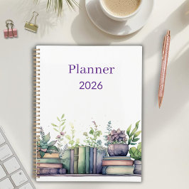 Watercolor Books and Plants Personalized Planner Planer