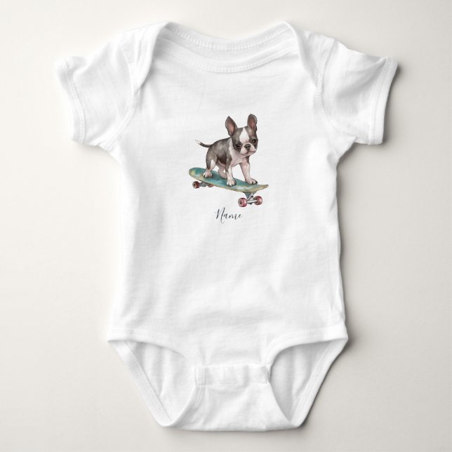 Watercolor Boston Terrier Baby Bodysuit Baby Strampler (Vorderseite)