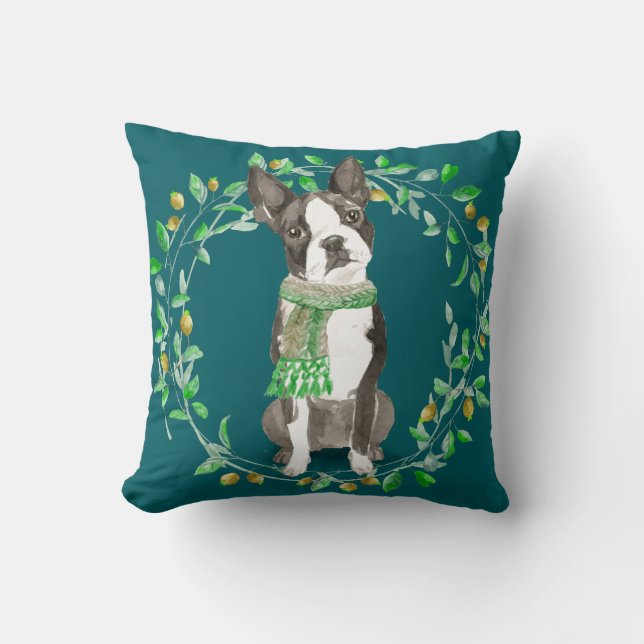 Watercolor Boston Terrier Bestie Kissen (Vorderseite)