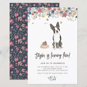 Watercolor Boston Terrier Dog Birthday Einladung