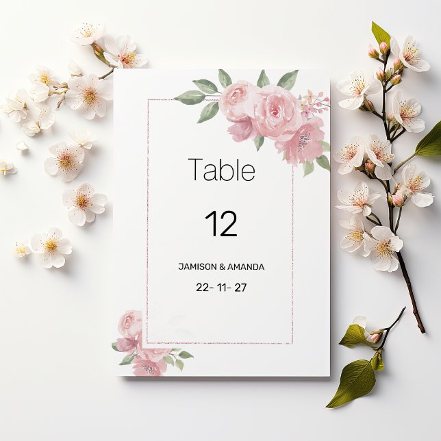 Watercolor botanic pastel pink flora Table Numbers Einladung (Watercolor botanic pastel pink flora Table Numbers)