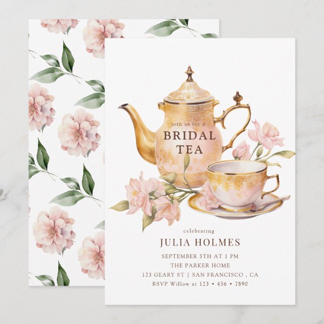 Watercolor  Botanical Bridal Tea Shower Einladung (Vorne/Hinten)