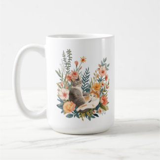Watercolor Botanical Cats Cottagecore Cat Art Kaffeetasse