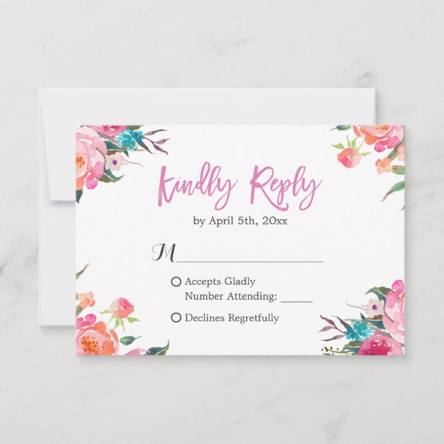 Watercolor Botanical Floral Wedding Réponse RSVP (Devant)