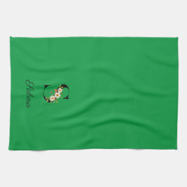 Watercolor botanical green initial monogram geschirrtuch