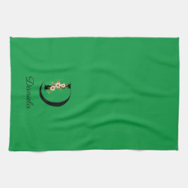 Watercolor botanical green initial monogram geschirrtuch