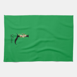 Watercolor botanical green initial monogram geschirrtuch