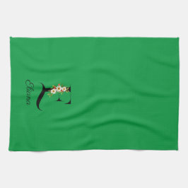 Watercolor botanical green initial monogram geschirrtuch