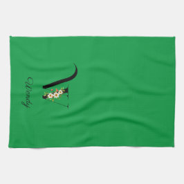 Watercolor botanical green initial monogram geschirrtuch