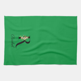 Watercolor botanical green initial monogram geschirrtuch