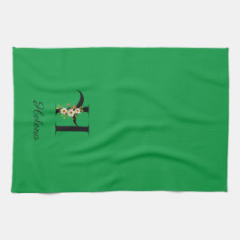 Watercolor botanical green initial monogram geschirrtuch