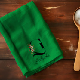 Watercolor botanical green initial monogram geschirrtuch