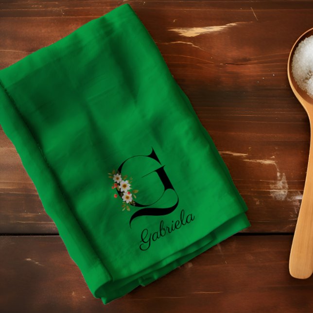 Watercolor botanical green initial monogram geschirrtuch (Von Creator hochgeladen)