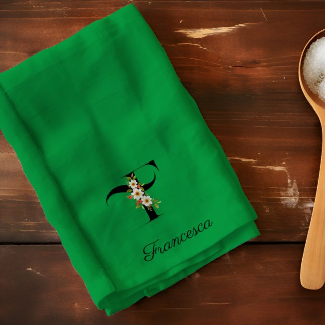 Watercolor botanical green initial monogram geschirrtuch (Von Creator hochgeladen)