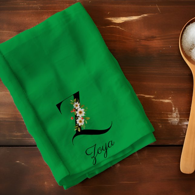 Watercolor botanical green initial monogram geschirrtuch (Von Creator hochgeladen)