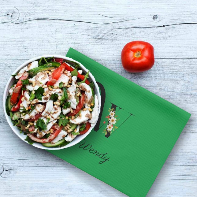 Watercolor botanical green initial monogram geschirrtuch (Von Creator hochgeladen)