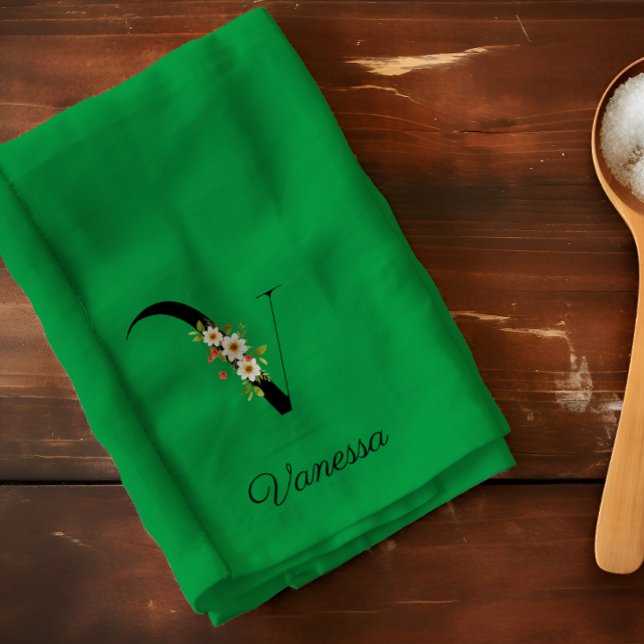 Watercolor botanical green initial monogram geschirrtuch (Von Creator hochgeladen)