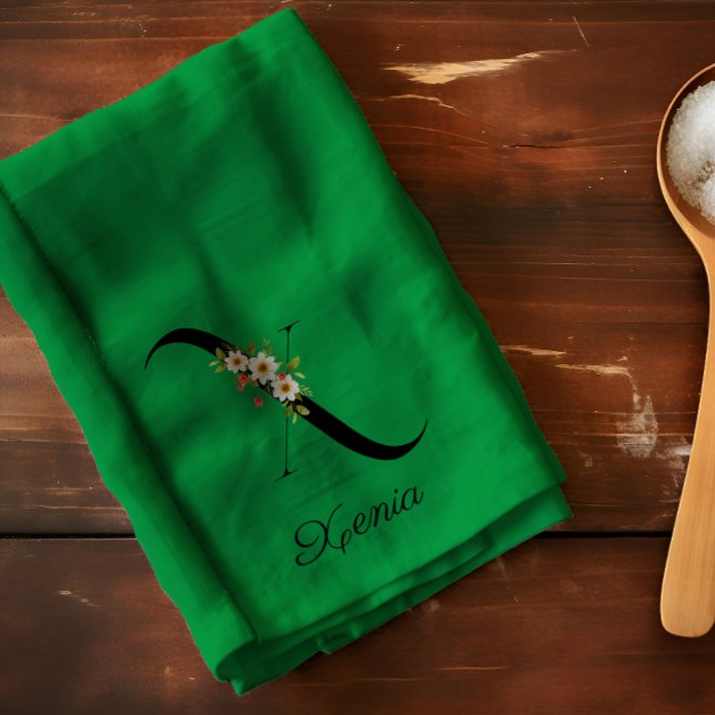 Watercolor botanical green initial monogram geschirrtuch (Von Creator hochgeladen)