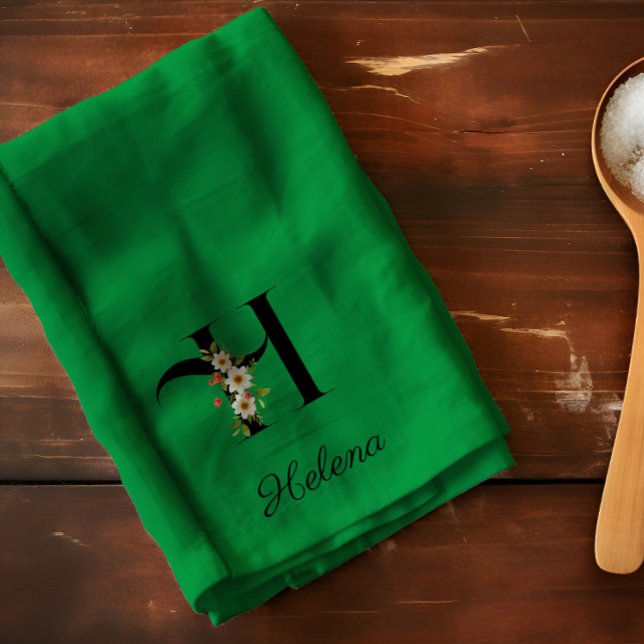 Watercolor botanical green initial monogram geschirrtuch (Von Creator hochgeladen)