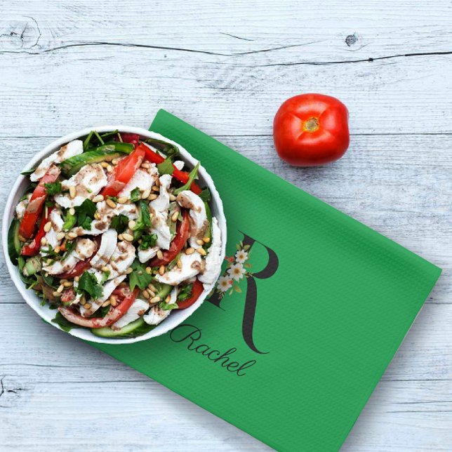 Watercolor botanical green initial monogram geschirrtuch (Von Creator hochgeladen)