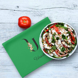 Watercolor botanical green initial monogram geschirrtuch