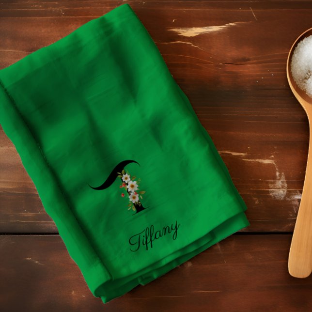 Watercolor botanical green initial monogram geschirrtuch (Von Creator hochgeladen)