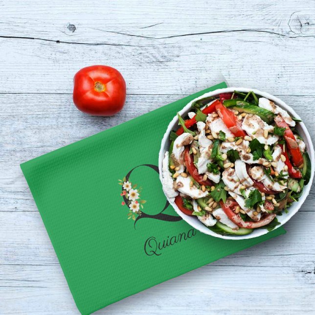 Watercolor botanical green initial monogram geschirrtuch (Von Creator hochgeladen)